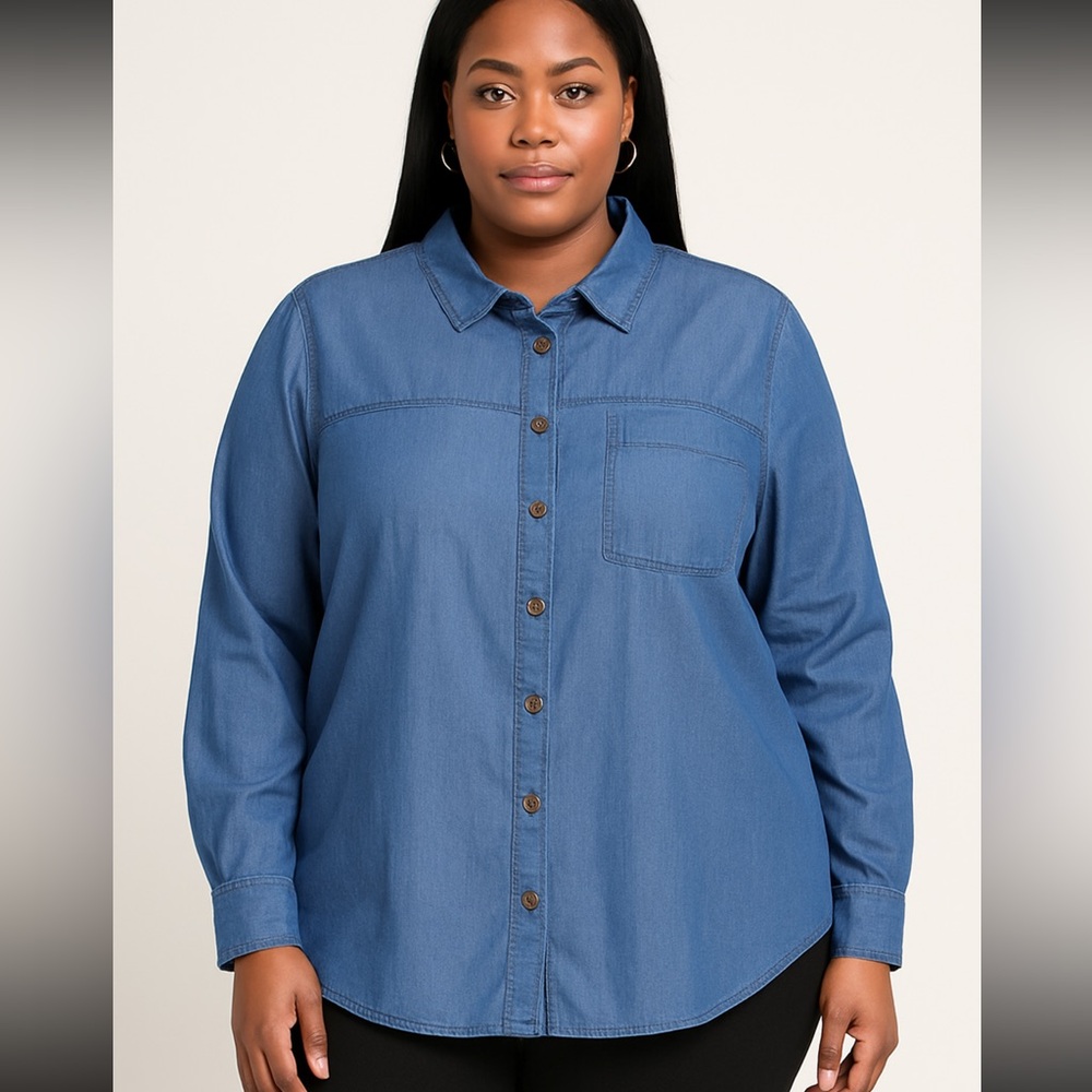Ashley Stewart Button Up Chambray Top